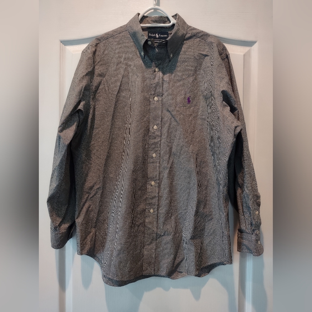 Ralph Lauren Classic Black & White Mini-Checked Button Down Size 16 1/2 - 32/33
